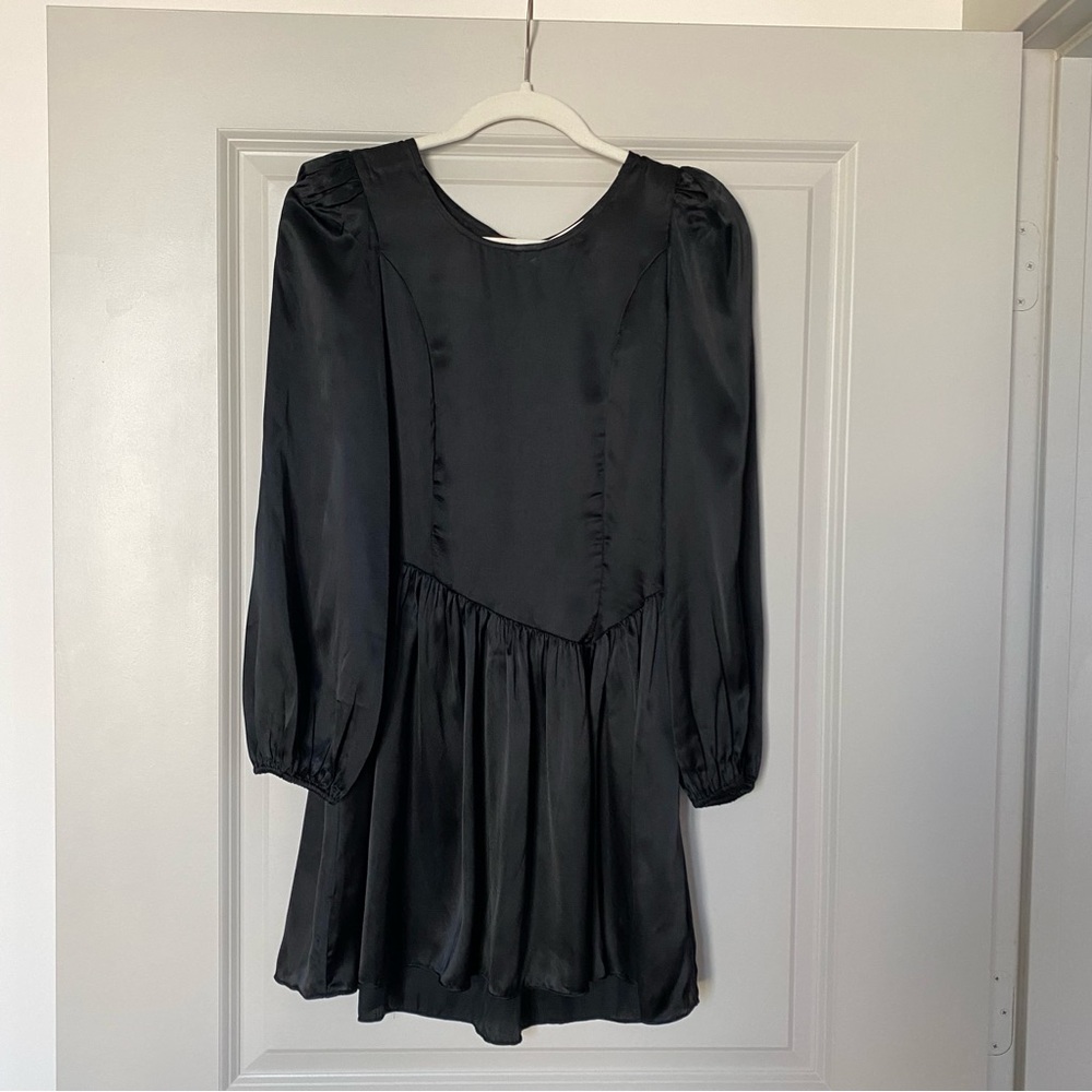 Loveshackfancy Black Silk Balloon Sleeve Dress - Picture 2 of 5